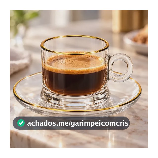 Jogo 6 Xícaras Café Chá Vidro 80ml Pires Borda Dourada Dourado Liso Liso