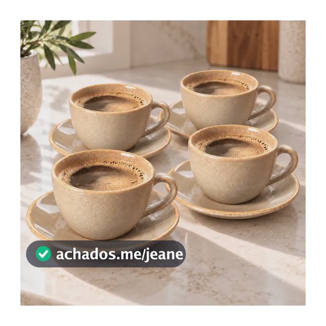 Jogo Xícaras Com Pires 8 Peças Cerâmica Nude 190ml Café Nude Bolinhas