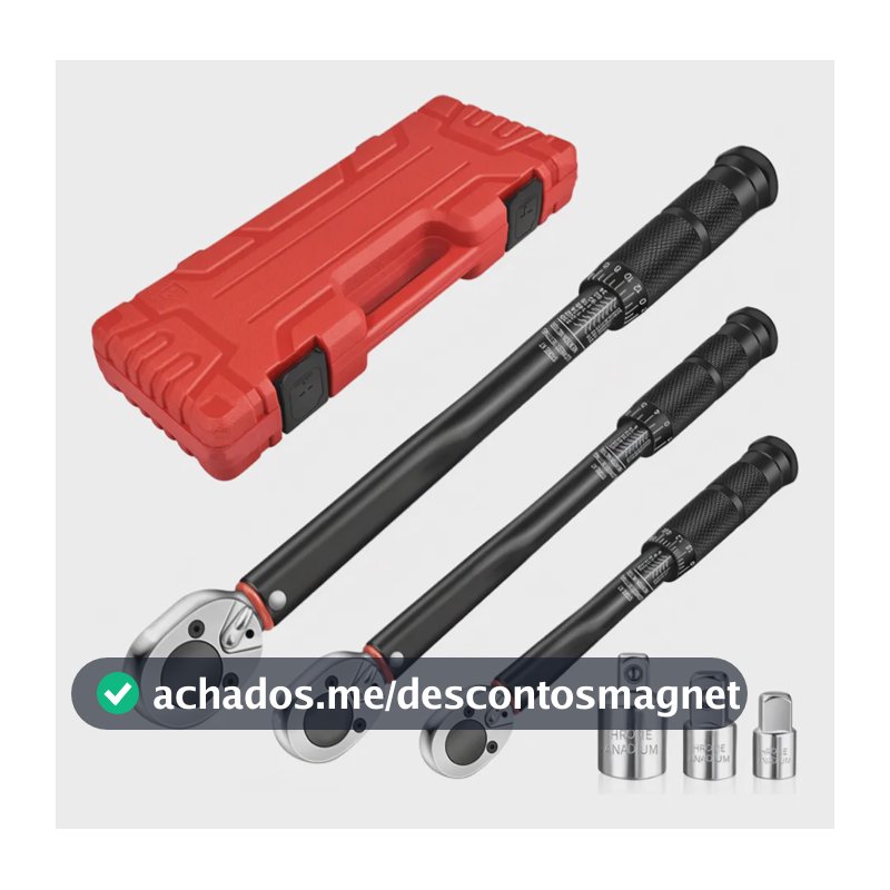 Torquímetro De Estalo Click Para 3-210 Nm Reversível 6 Peças Preto