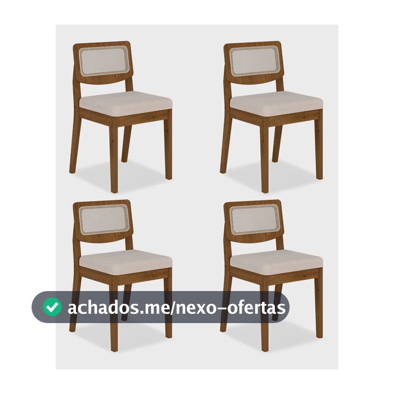 Kit 4 Cadeiras Sextavada Bari Freijó/bouclé Off White - M. A Estrutura Da Cadeira Marrom Assento Bege