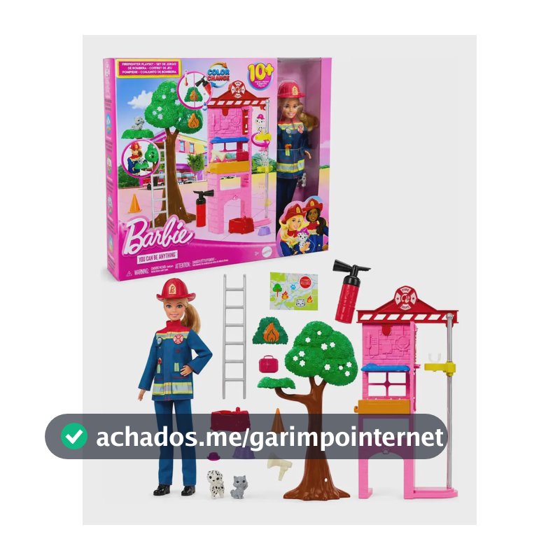 Barbie Bombeira Playset Boneca Com Gato Mattel Original Rosa