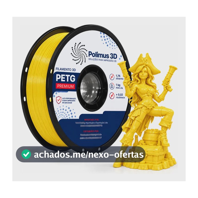 Filamento De Impressora 3D PETG Cor AMARELO 1kg Polimus 3D Brilho Premium Para Imprimir Peças 3D Impressão 3D Modelagem Miniaturas Enfeites e Projetos