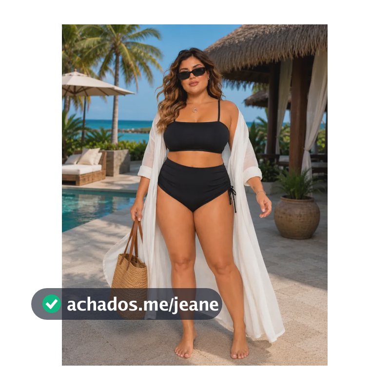 Biquíni Feminino Plus Size Top Cintura Alta Moda Praia Preto G1