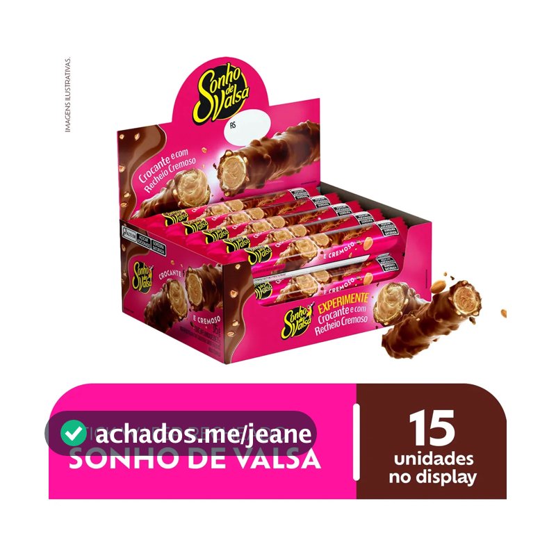 Stick Wafer Recheado Sonho de Valsa Sabor Chocolate - Display com 15 unidades de 25g