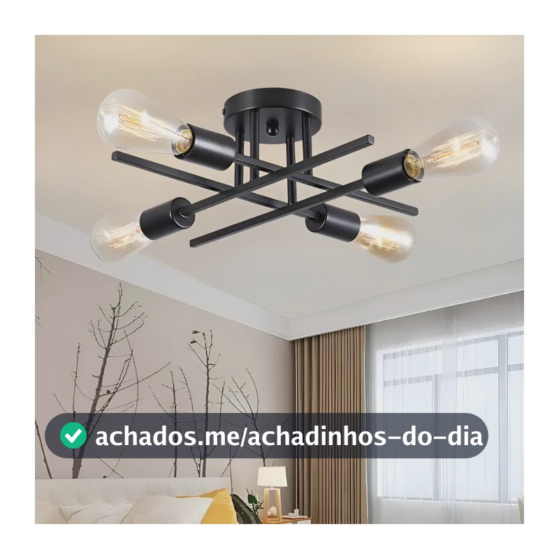 Luminária Lustre Teto Moderno Pendente Para Sala Sala Jantar Preto 4 Lâmpadas