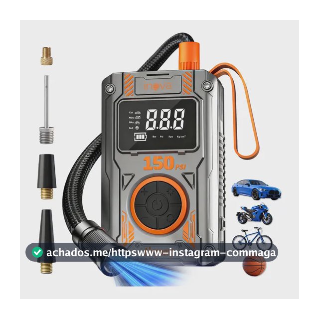Compressor Ar Calibrador Portátil Digital Encher Pneu Inova Prateado 12v
