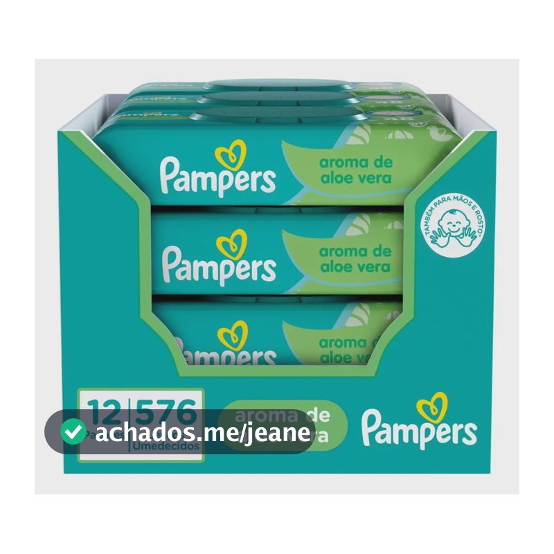 Lenços Umedecidos Pampers, Aroma de Aloe Vera 12 pacotes em total 576 Unidades