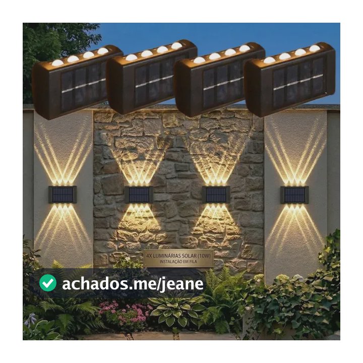 Kit 4 Arandela Lampada Solar Led Parede Jardim Externa Ip65 1.2v 8 Led-luz Quente