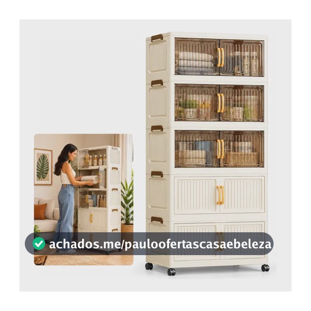 Armário Organizador Dobrável 80cm Com Rodízios Multiuso Branco Marfim-5
