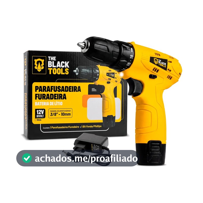 Parafusadeira Furadeira The Black Tools TB12A 3/8 a Bateria Cor Amarelo Frequência 60Hz