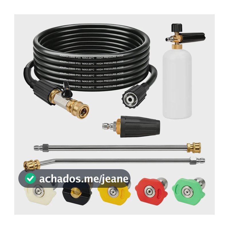 15m Mangueira Para Lavadora Alta Pressão Kit 7 Compatíve Wap Preto