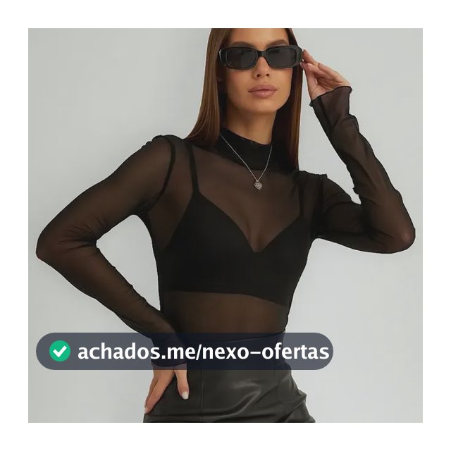 Blusa Tule Transparente Feminina Segunda Pele Manga Longa