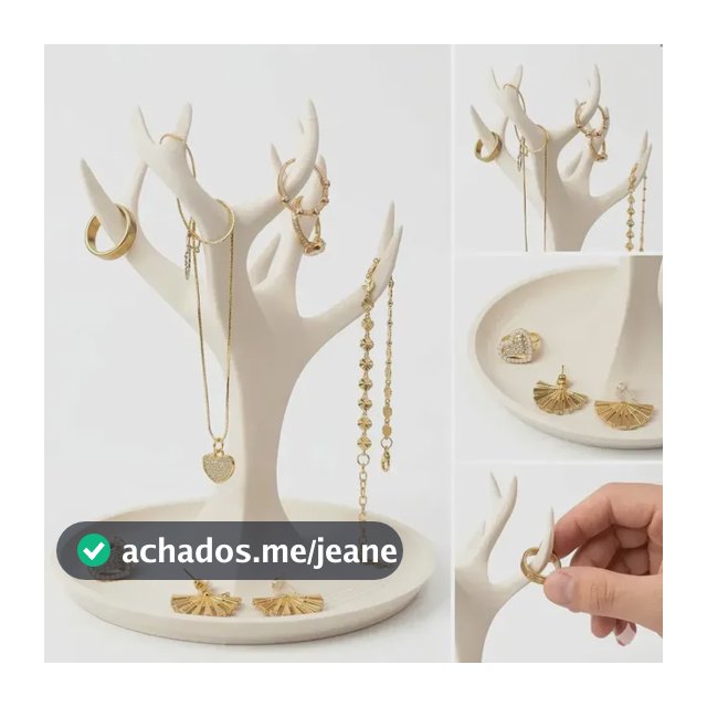 Porta Joias Organizador Árvore Luxo Colar Aneis E Pulseiras Bege