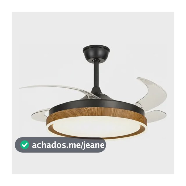 Ventilador De Teto Retrátil 78w Silencioso Led Dimerizavel 1.06 M 50 Hz/60 Hz Ébano Lux Preto Com Detalhe Em Madeira 127/220v Transparente Plástico 4