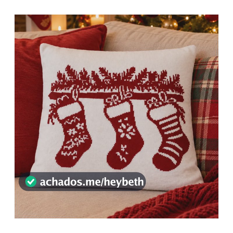 Capa Almofada Natalina Meias De Natal 45x45 Decoração 40101 Branco X Vermelho 45x45