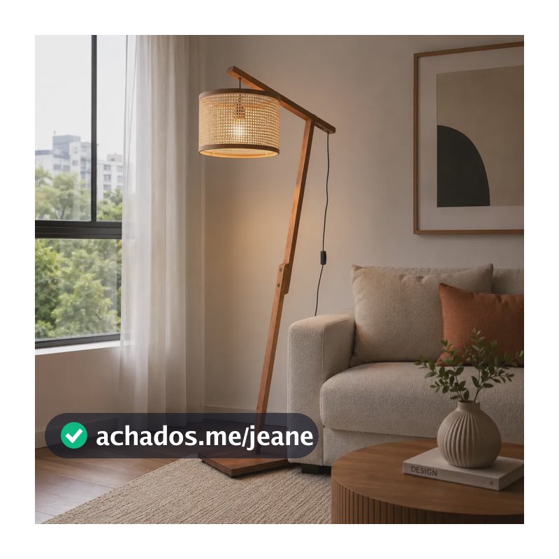 Luminária Abajur Chão Aurora Madeira Tela Quarto Sala Modern Marrom-claro Madeira Maciça