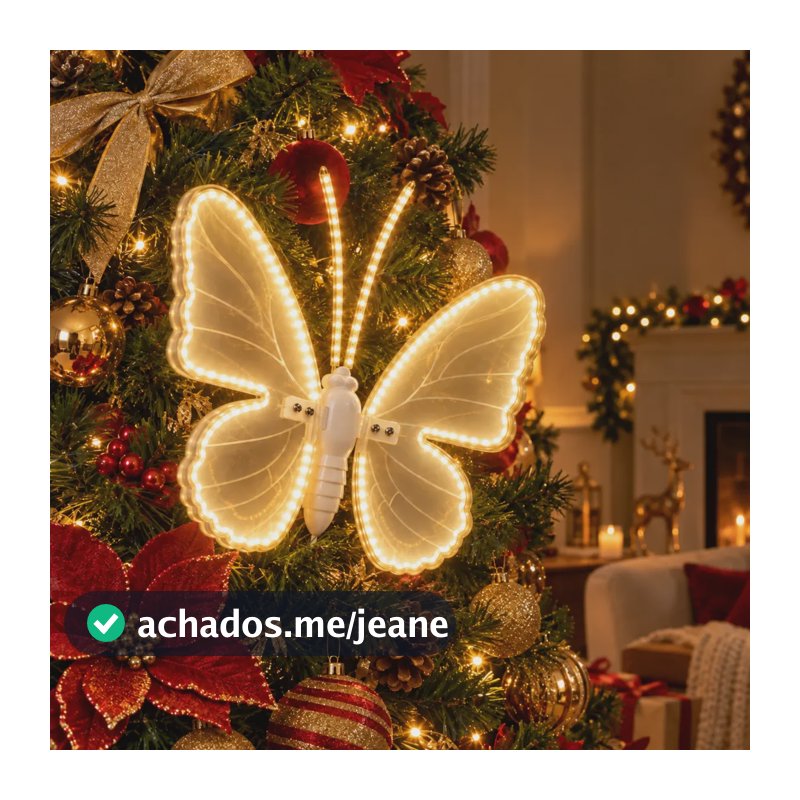 Borboleta Led Bivolt Iluminada Decoração Natal Festa Luxo Branco Quente