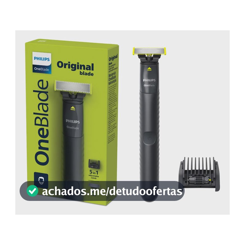 Philips OneBlade Aparador e Barbeador Elétrico com Pente Ajustável 5 em 1 | Raspa, Apara e Contorna | Uso Seco e Molhado | 100% À Prova d'Água | Sem Fio | Bivolt | QP1425/10