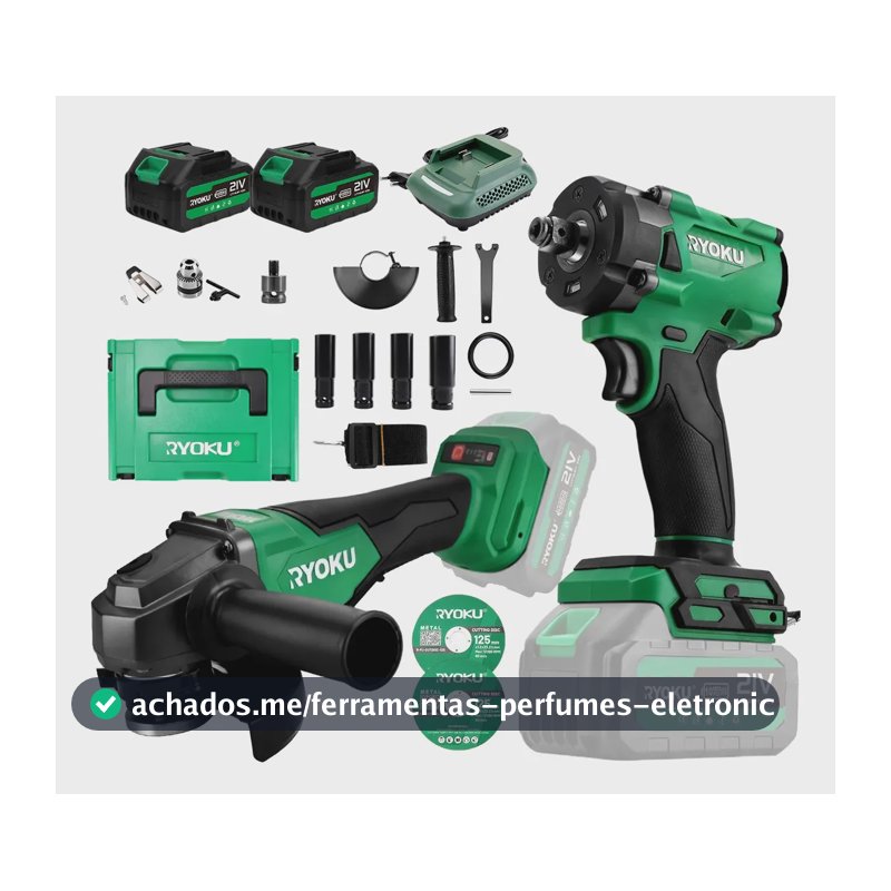 Chave De Impacto+ Esmerilhadeira Lixadeira Kit Brushless 21v