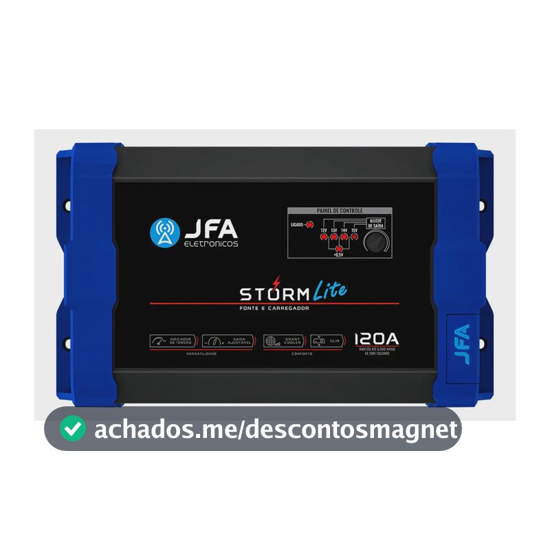 Fonte Carregador Automotivo JFA Storm Lite 120A 12V 1800W Bivolt Preto