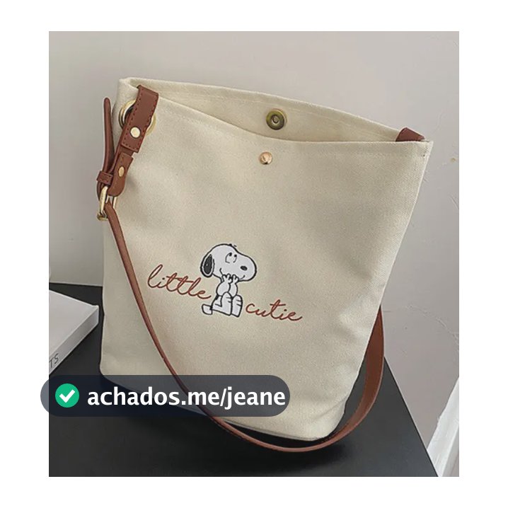 Bolsa Snoopy Little Cutie, Alça De Ombro, 29cm X 26cm Bege Claro Snoopy Dourdo Couro Marrom Sintético