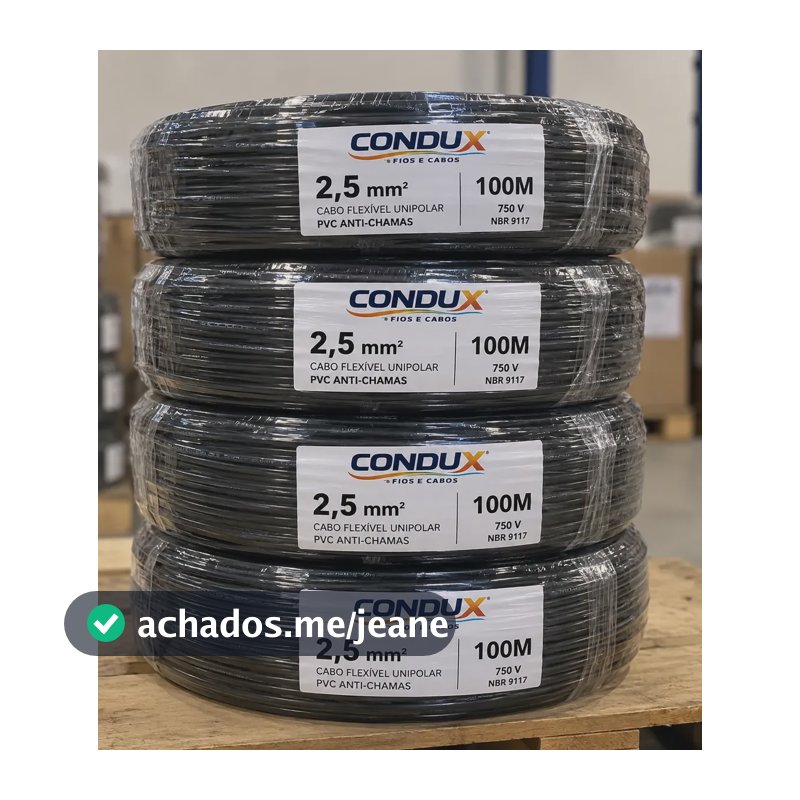 Cabo Flexivel 2,5mm Unipolar Com 100 Metros Condux 750v Preto