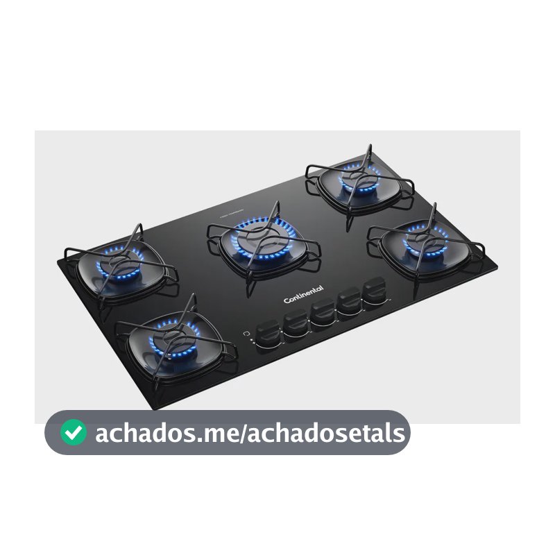 Cooktop Continental 5 Bocas a Gás Preto de Embutir com Mesa de Vidro