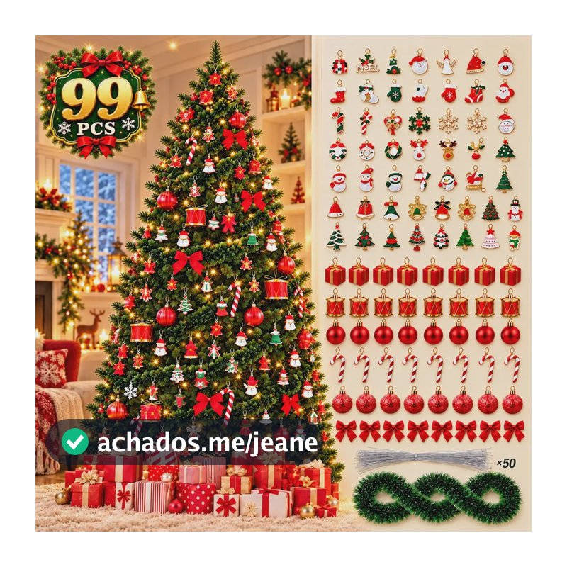 Kit Árvore de Natal Verde de 120 cm com 99 Enfeites e Guirlanda