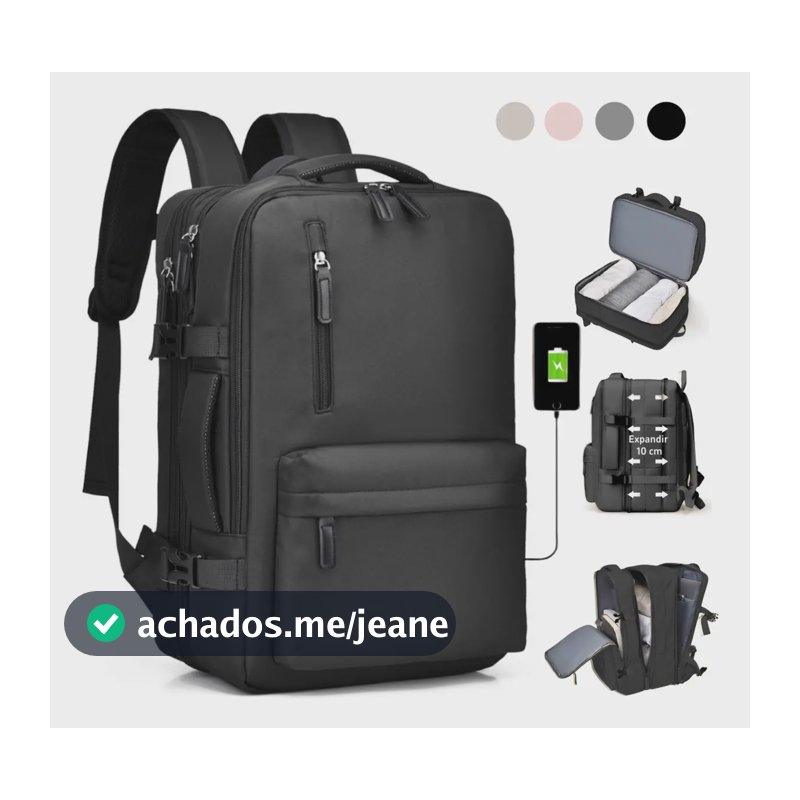 Mochila Impermeável Preto 35L Expansível USB para Notebook 17" VAVICHICA