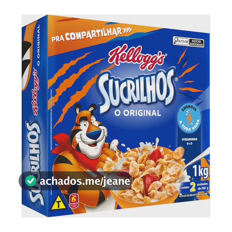 Pack Cereais Kellogg's Sucrilhos original em caixa 1 kg contem 2 pacotes de 500g cada