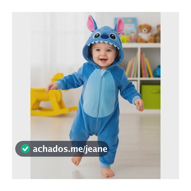 Macacão Pijama Stitch Longo Bebê Criança Touca Bordada Fofo