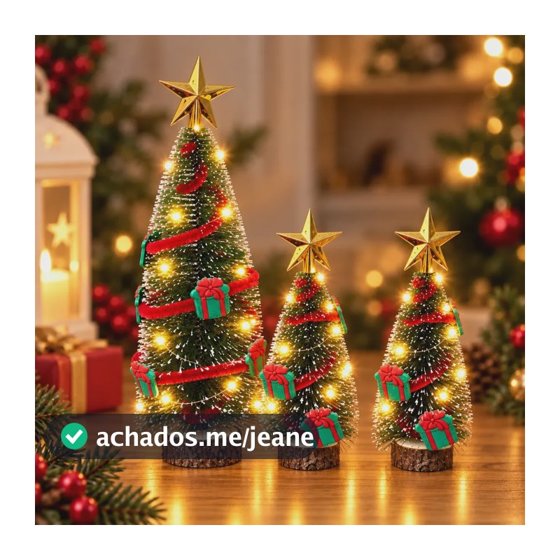 Kit 3 Mini Árvore De Natal Pinheiro Nevada Led 29cm Kit 3 Mini Arvores/ Tema Presentes