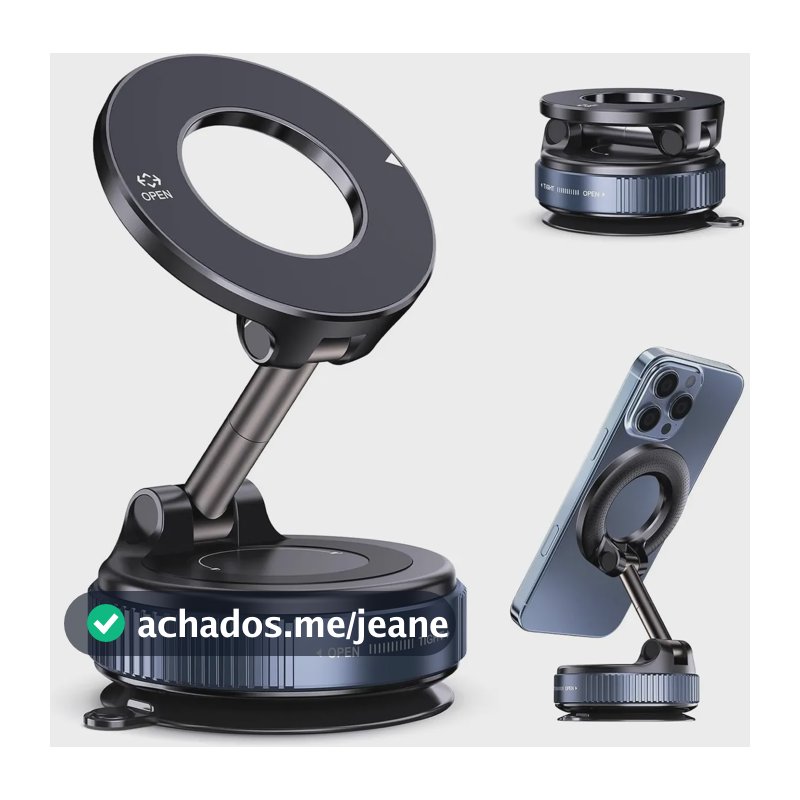 Suporte Celular Carro Magnético Rotativo 360° Dobrável Ventosa Eletro Mex Preto