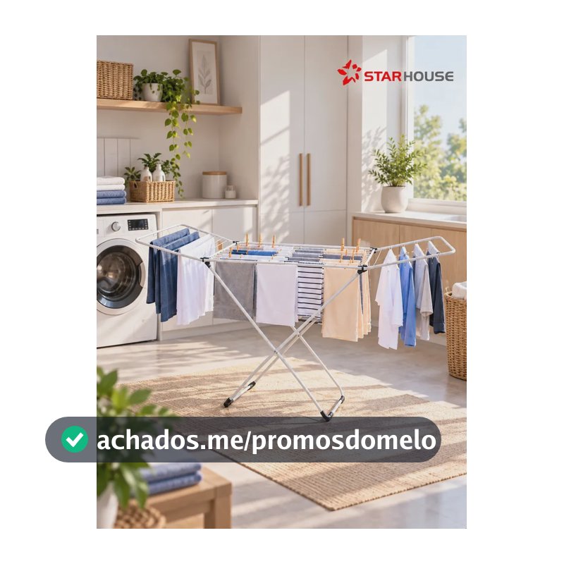 Varal De Roupa de Chão Slim Reforçado Com Abas Dobrável Retrátil StarHouse