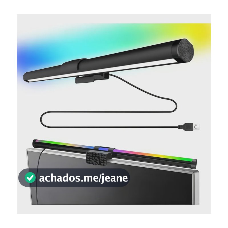 Luminária Barra Led Computador Monitor Rgb Tons Regulável Preto 12v