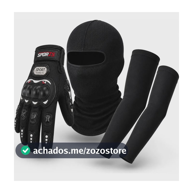Kit Moto Luva Touch Balaclava Manguito Proteção Uv50+ Preto Unico
