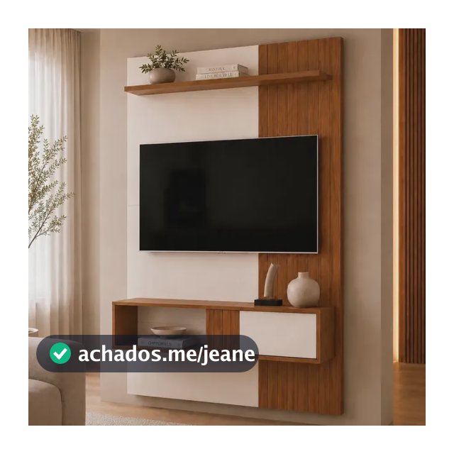 Painel Dj Cosmos 1200 Para Tv Até 55 Ripado Porta Deslizante Off White / Freijó