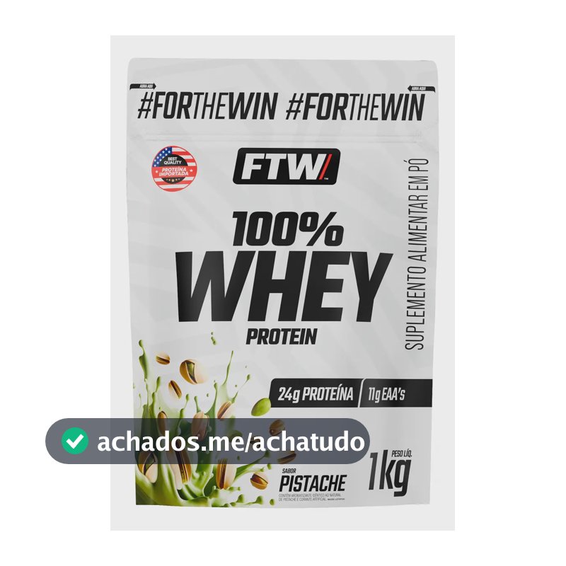 Whey Protein 100% Concentrado Refil 1kg Sabor Pistache - FTW