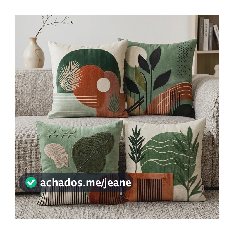 Kit 4 Capas De Almofadas Decorativas Floral Para Sofá 40x40 Verde Terracota Floral Moderno