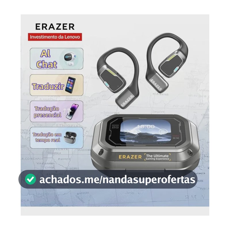 Lenovo Fone de Ouvido Bluetooth Sem Fio Erazer XP6 Esportivo com bateria longa duração com tela LCD Tradutor AI Cor Prateado
