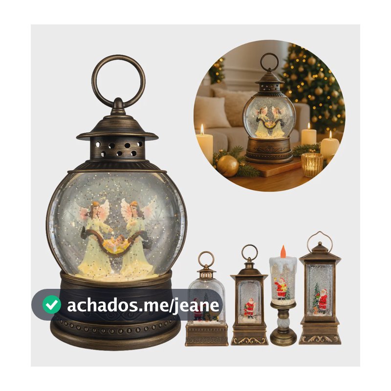 Luminária Lamparina De Natal Enfeite C/ Led Música Movimento Menino Jesus/anjos