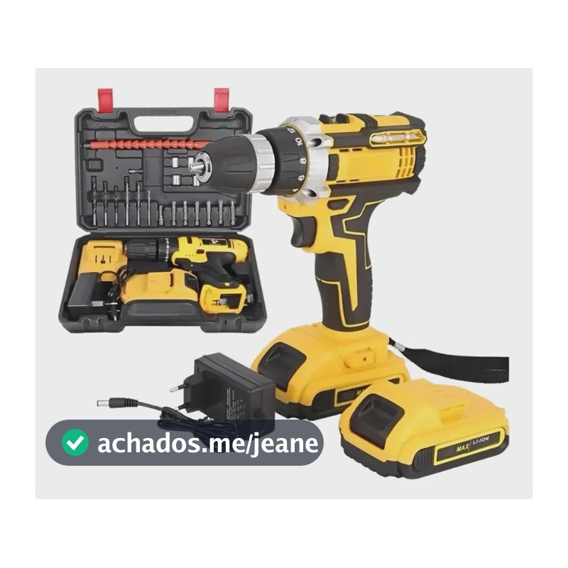 Parafusadeira Furadeira Elétrica 21v Com 2 Baterias + Maleta Amarelo 127/220v 50hz