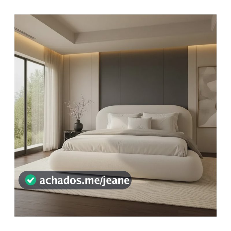 Cama Queen Malibu Bouclé Premium Estofada Luxo Cabeceiraalta Branco Boucle Off White