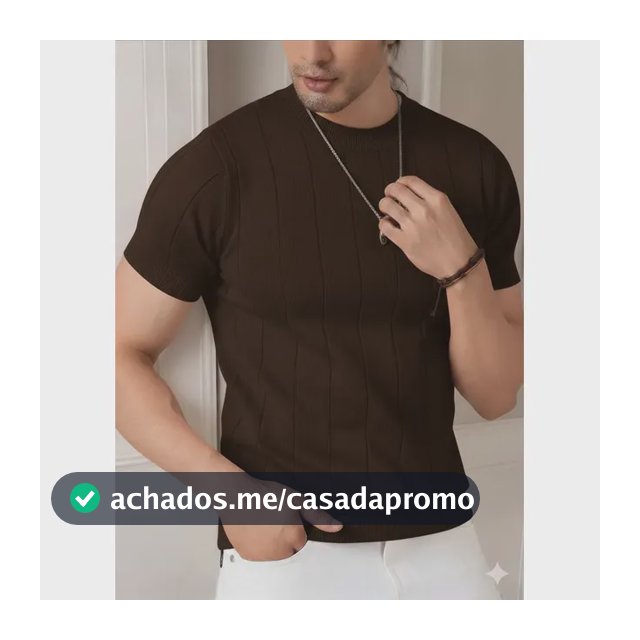 Blusa Masculina Básica Manga Curta Canelada Tricot Modal