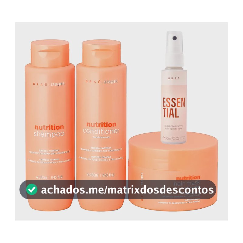 Kit Braé Stages Nutrition Shampoo,cond,másc + Essential 60ml