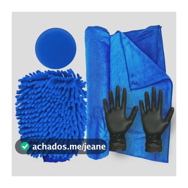 Kit Lavagem Luva Microfibra + Aplicador + Toalha De Secagem Azul