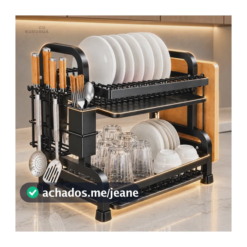 Escorredor De Louça Inox Com Porta Pratos Talheres 2 Andares Marca Kururuá