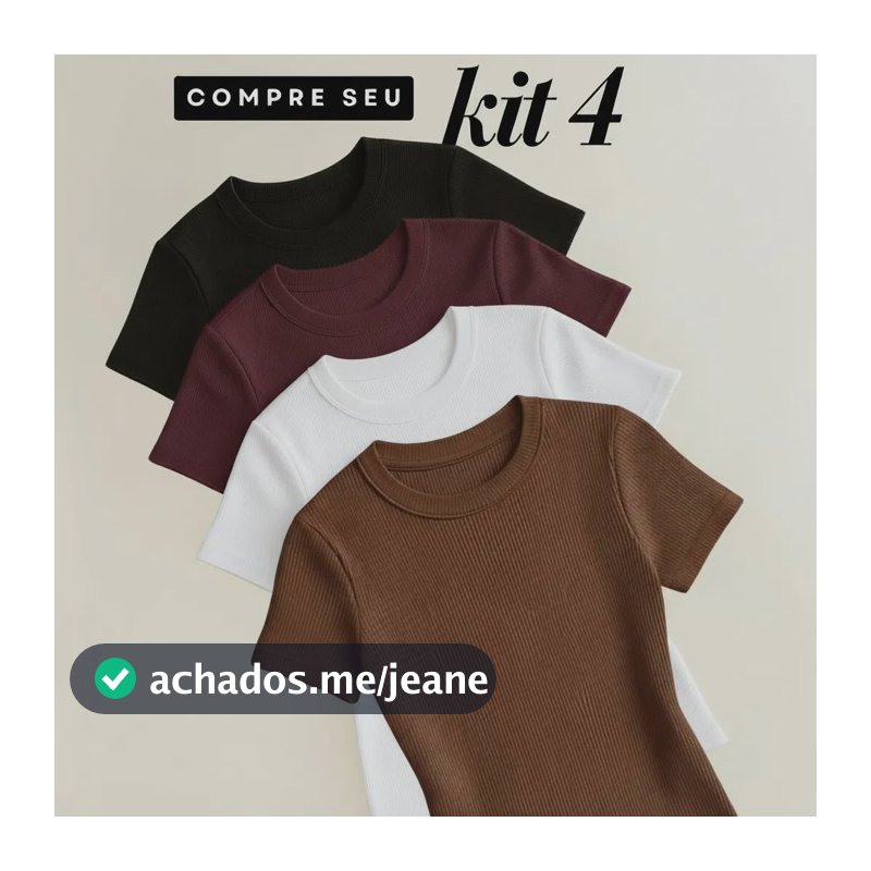 Kit 4 Blusas Feminina Ribana Canelado Estilosa Básica Casual Preto, Bordô, Branco E Marrom Liso M/g (36/42)