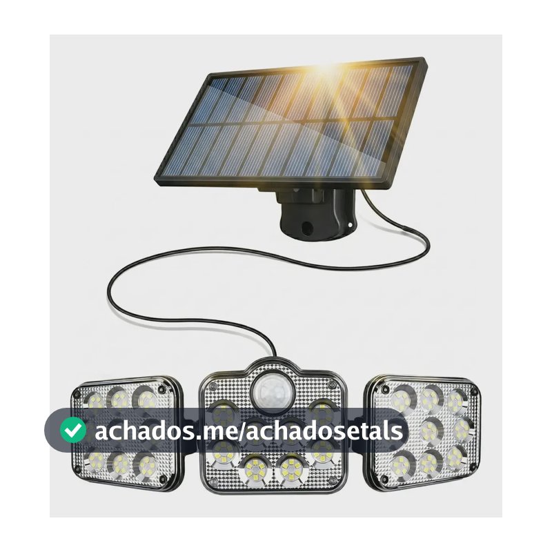 Refletor Solar 3 Cabecas 138 Led Placa Separada Cabo Preto Branco-frio
