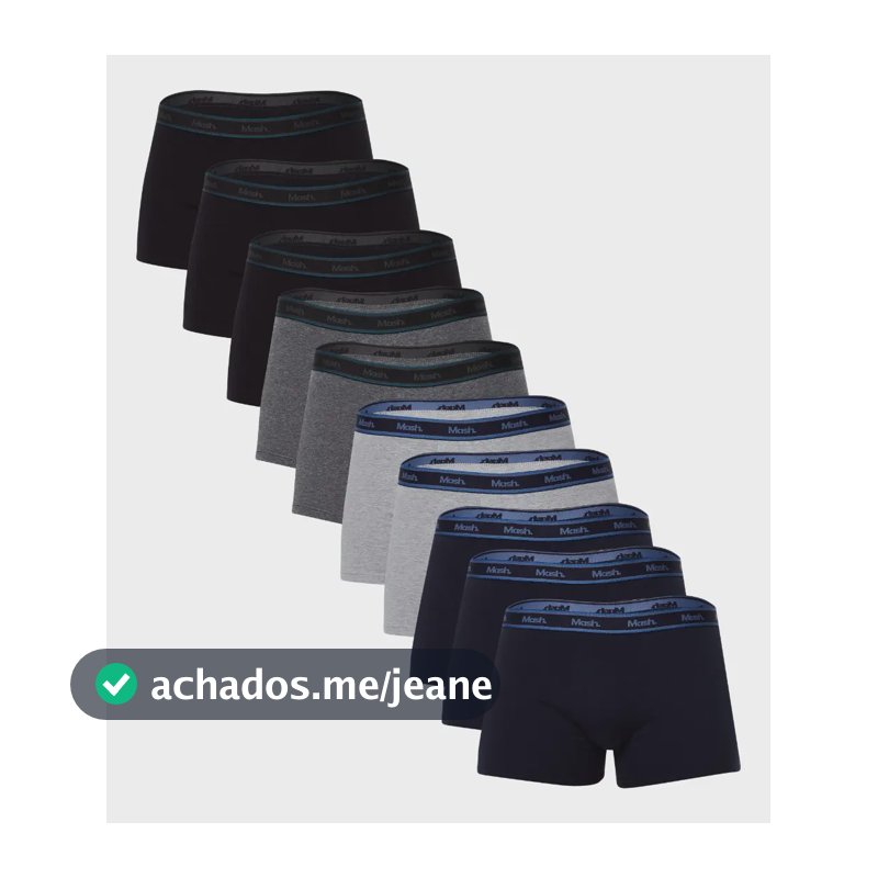 Kit Com 10 Cuecas Boxer Masculino Mash Preto/ Cinza Mescla Escuro/ Azul Marinho/ Cinza Mescla Claro Liso M